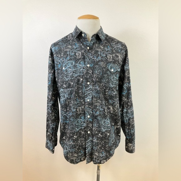 PANHANDLE Men’s Black Blue Paisley Western Yoke Pearl Snap Chest Pockets, sz LG - Picture 1 of 8